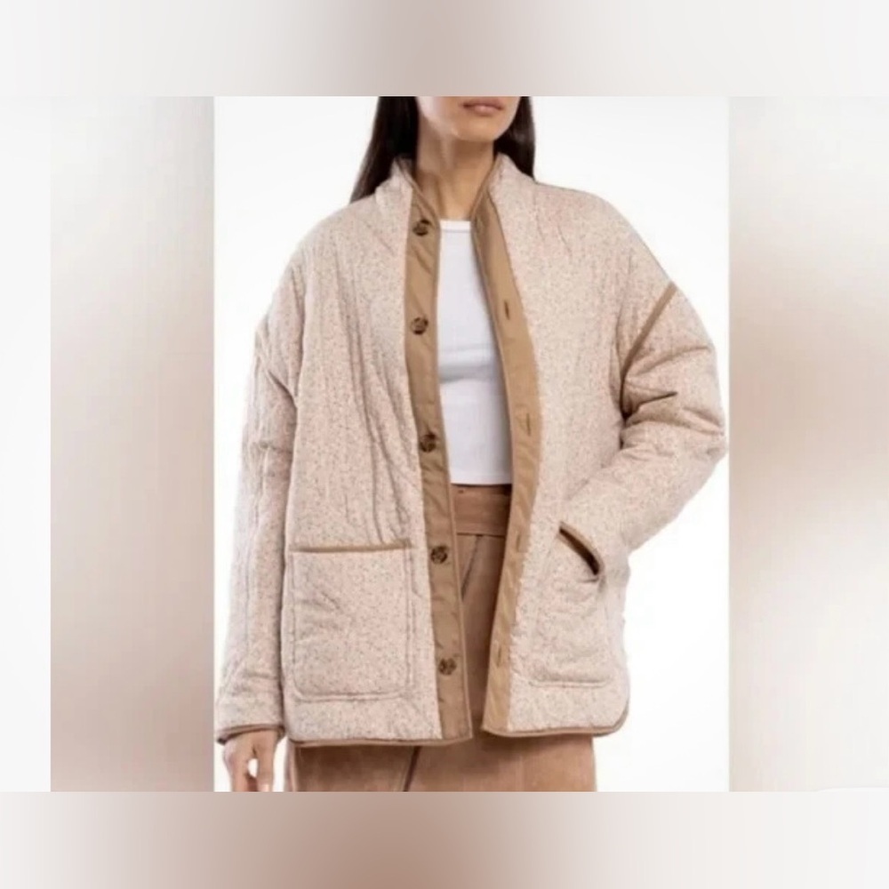 NEW Blank NYC Quilted Reversible Floral Jacket Women's Cream Pink Size XL